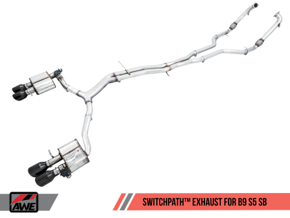 AWE Non-Resonated SwitchPath Exhaust w/3.5" Black Tips 2018-24 Audi S5 Sportback B9