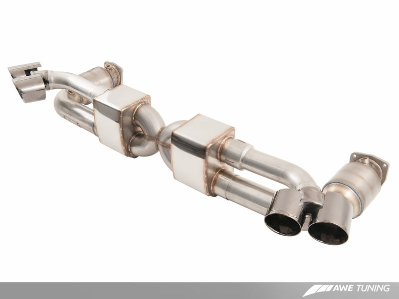 AWE Performance Exhaust & 200 Cell Cats w/Black Tips 2014-16 Porsche 911 Turbo/S (991.1)