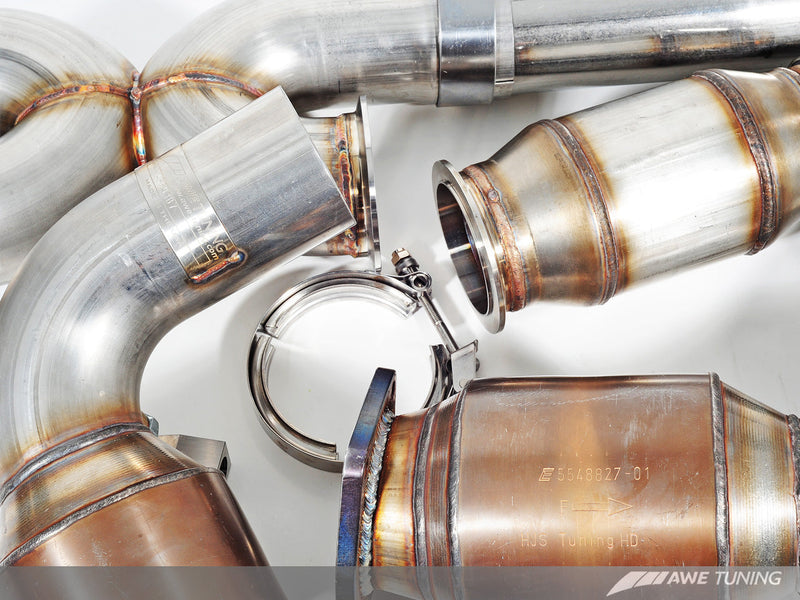 AWE Exhaust & 200 Cell Catalysts w/Polished Tips 2010-12 Porsche 911 Turbo/S 997.2