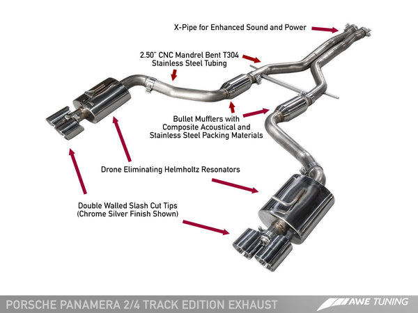 AWE Track Exhaust w/4" Chrome Tips 2014-16 Porsche Panamera 2/4 V6