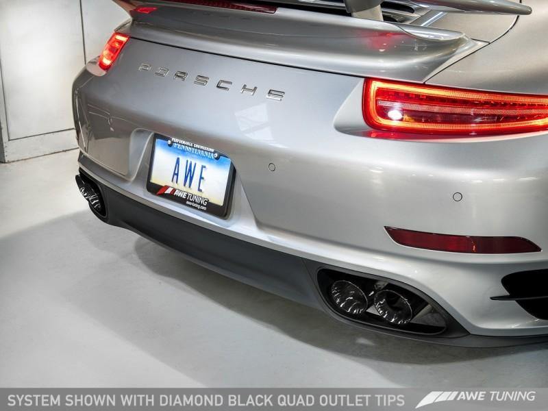 AWE Tuning Porsche 991.1 Turbo Performance Exhaust and High-Flow Cats - Black Quad Tips - MGC Suspensions