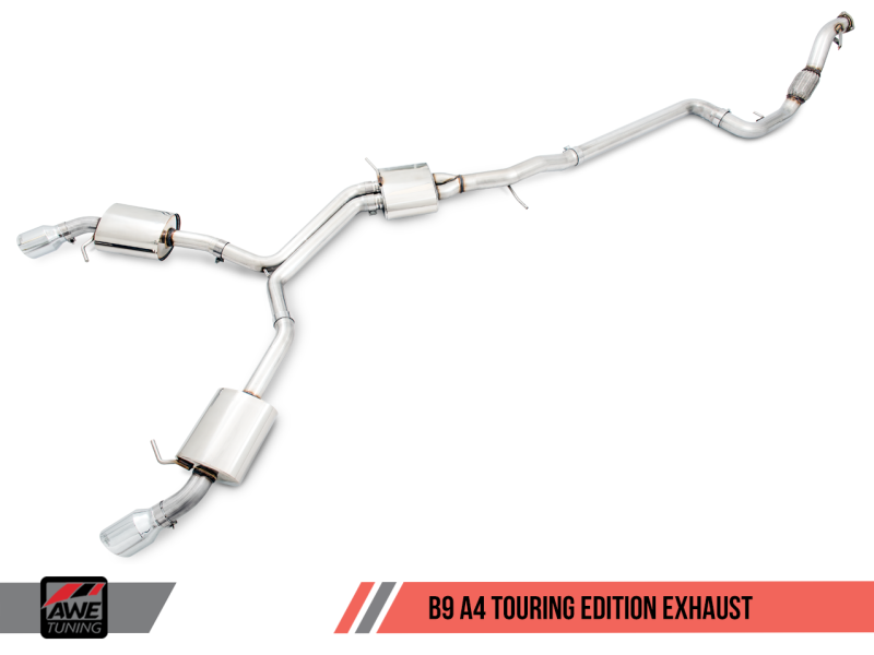 AWE Tuning Audi B9 A4 Touring Edition Exhaust Dual Outlet - Diamond Black Tips (Includes DP) - MGC Suspensions