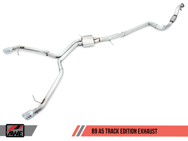 AWE Tuning Audi B9 A5 Track Edition Exhaust Dual Outlet - Chrome Silver Tips (Includes DP) - MGC Suspensions