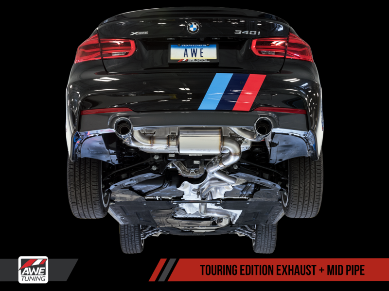 AWE Tuning BMW F3X 340i Touring Edition Axle-Back Exhaust - Chrome Silver Tips (102mm) - MGC Suspensions