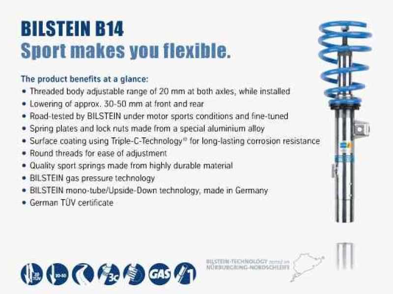 Bilstein B14 (PSS) 2016 Audi TT Quattro Height Adjustable Coilover Kit - MGC Suspensions