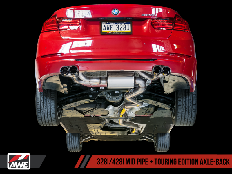 AWE Tuning BMW F3X N20/N26 328i/428i Touring Edition Exhaust Quad Outlet - 80mm Diamond Black Tips - MGC Suspensions