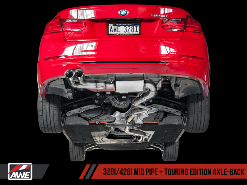 AWE Tuning BMW F3X 28i / 30i Touring Edition Axle-Back Exhaust Single Side - 80mm Silver Tips - MGC Suspensions