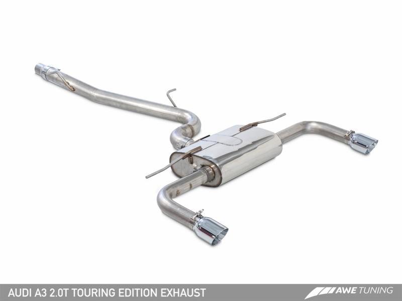 AWE Tuning Audi 8V A3 Touring Edition Exhaust - Dual Outlet Diamond Black 90 mm Tips - MGC Suspensions