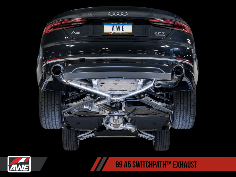 AWE Tuning Audi B9 A5 SwitchPath Exhaust Dual Outlet - Chrome Silver Tips (Includes DP and Remote) - MGC Suspensions