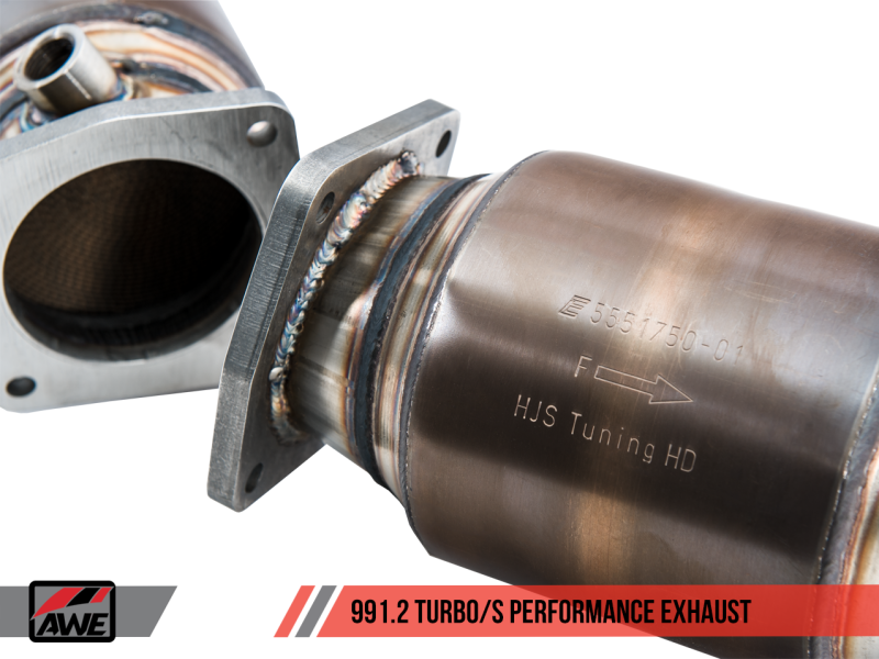 AWE Tuning Porsche 991.2 Turbo Performance Exhaust and High-Flow Cat Sections - Silver Quad Tips - MGC Suspensions