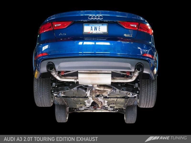 AWE Tuning Audi 8V A3 Touring Edition Exhaust - Dual Outlet Diamond Black 90 mm Tips - MGC Suspensions