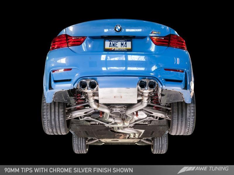 AWE Tuning BMW F8X M3/M4 Non Resonated SwitchPath Exhaust - Chrome Silver Tips (90mm) - MGC Suspensions