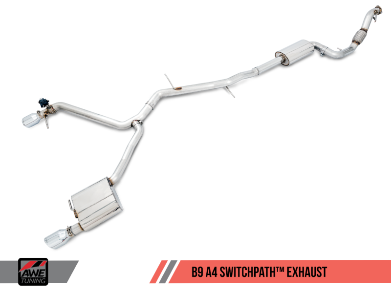 AWE Tuning Audi B9 A4 SwitchPath Exhaust Dual Outlet - Chrome Silver Tips (Includes DP and Remote) - MGC Suspensions
