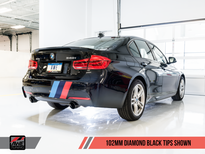 AWE Tuning BMW F3X 340i Touring Edition Axle-Back Exhaust - Diamond Black Tips (102mm) - MGC Suspensions