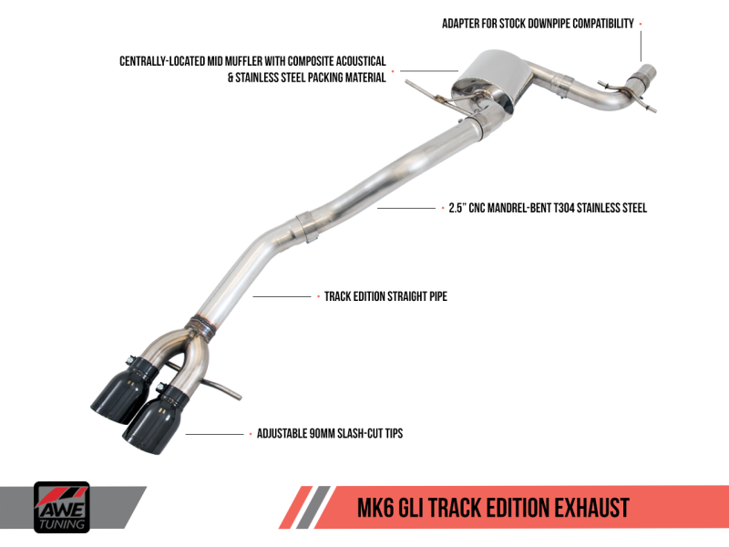 AWE Tuning Mk6 GLI 2.0T - Mk6 Jetta 1.8T Track Edition Exhaust - Diamond Black Tips - MGC Suspensions
