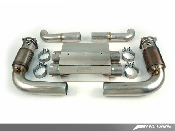 AWE Tuning 2007-09 Porsche 997.1 Turbo Performance Muffler w/200 Cell Catalytic Converters with Diamond Black Tips - MGC Suspensions
