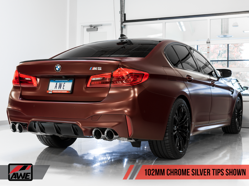 AWE Tuning 2018-19 BMW M5 (F90) 4.4T AWD Track Edition Axle-Back Exhaust with Chrome Silver Tips.-MGC Suspensions