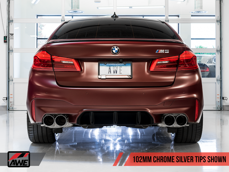 AWE Tuning 2018-19 BMW M5 (F90) 4.4T AWD Track Edition Cat-Back Exhaust System with Chrome Silver Tips.-MGC Suspensions