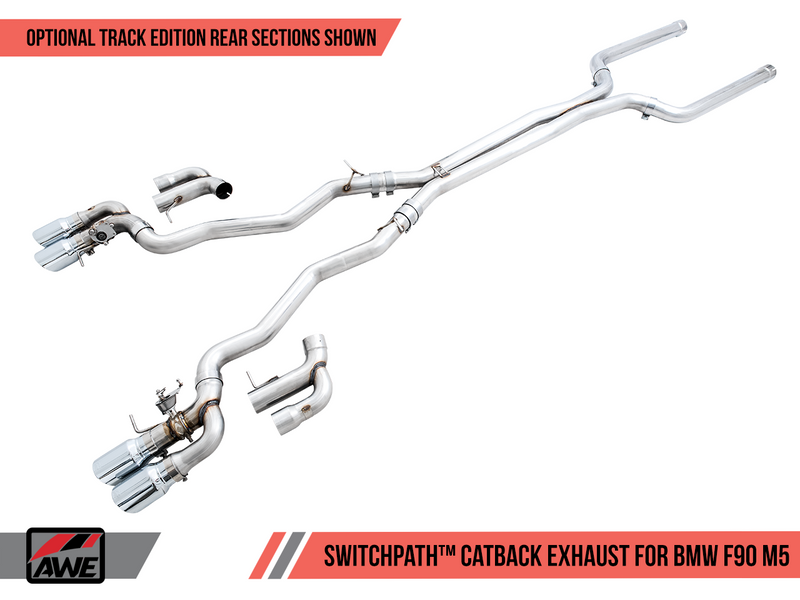 AWE Tuning 2018-19 BMW M5 (F90) 4.4T AWD SwitchPath Cat-Back Exhaust System with Chrome Silver Tips-MGC Suspensions
