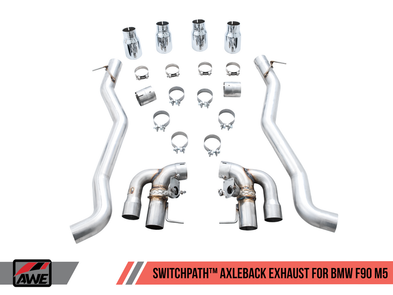 AWE Tuning 2018-19 BMW M5 (F90) 4.4T AWD SwitchPath Axle-Back Exhaust System with Chrome Silver Tips-MGC Suspensions