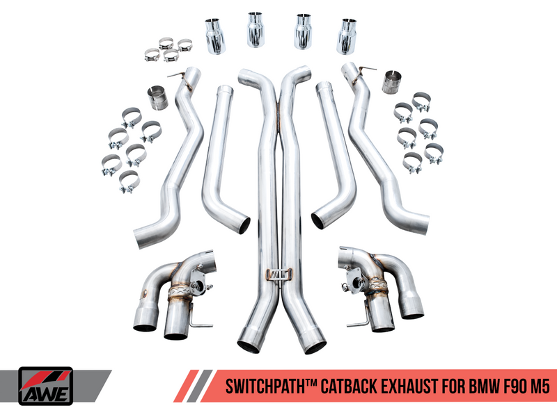 AWE Tuning 2018-19 BMW M5 (F90) 4.4T AWD SwitchPath Cat-Back Exhaust System with Chrome Silver Tips-MGC Suspensions