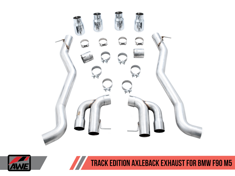 AWE Tuning 2018-19 BMW M5 (F90) 4.4T AWD Track Edition Axle-Back Exhaust with Chrome Silver Tips.-MGC Suspensions