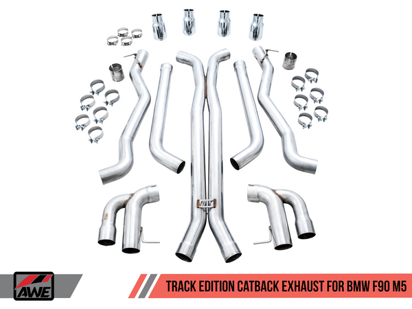 AWE Tuning 2018-19 BMW M5 (F90) 4.4T AWD Track Edition Cat-Back Exhaust System with Chrome Silver Tips.-MGC Suspensions