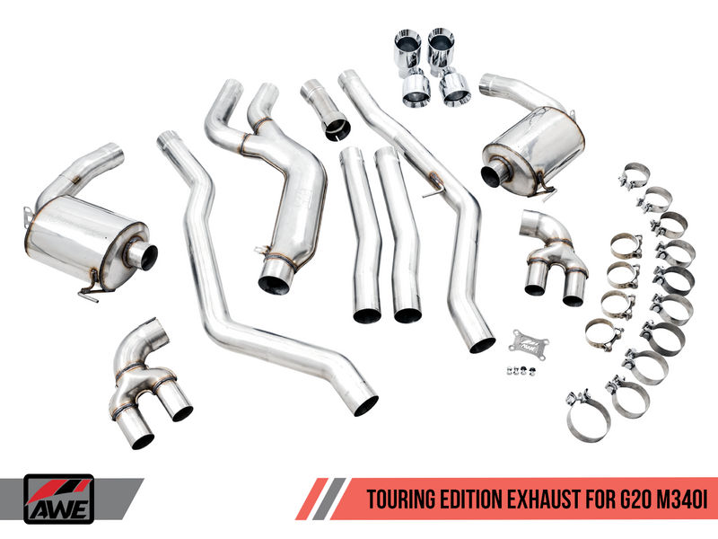 AWE Tuning 2019+ BMW M340i (G20) Resonated Touring Edition Exhaust with Quad Chrome Silver Tips-MGC Suspensions