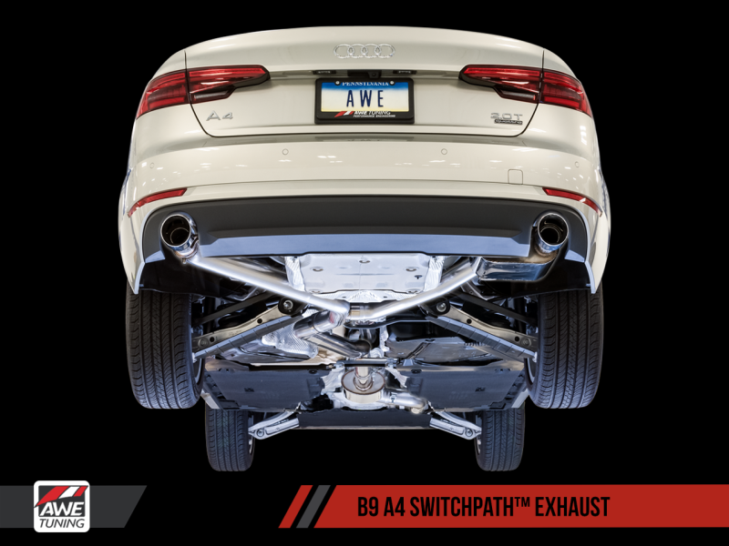 AWE Tuning Audi B9 A4 SwitchPath Exhaust Dual Outlet - Diamond Black Tips (Includes DP and Remote) - MGC Suspensions