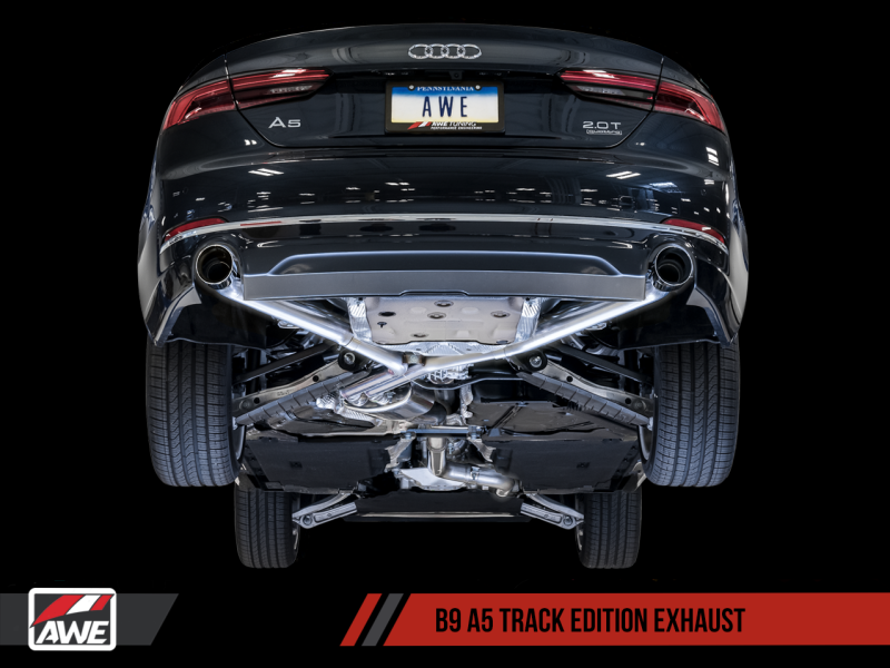 AWE Tuning Audi B9 A5 Track Edition Exhaust Dual Outlet - Diamond Black Tips (Includes DP) - MGC Suspensions