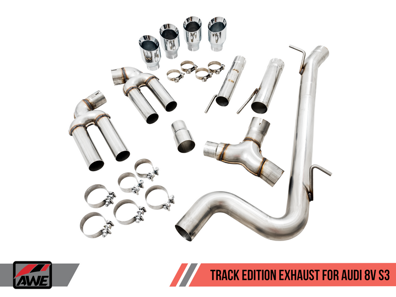 AWE Tuning 2015-20 Audi S3 (8V) Track Edition Exhaust with 102mm Chrome Silver Tips-MGC Suspensions