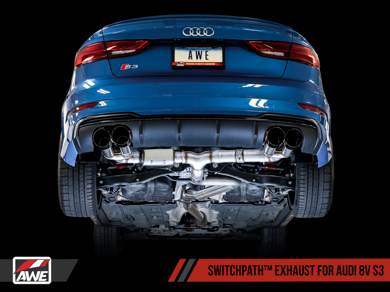 AWE Tuning 2015-20 Audi S3 (8V) SwitchPath Exhaust System with 102mm Diamond Black Tips-MGC Suspensions