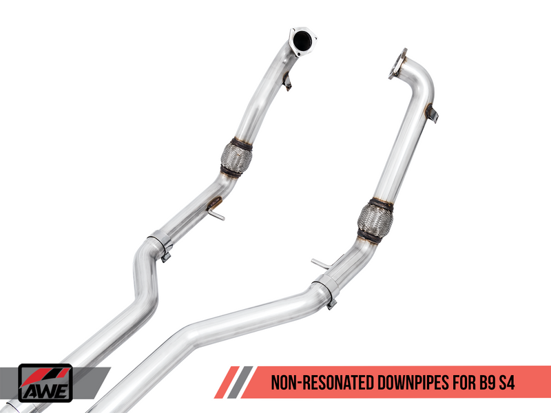 AWE Tuning 2018-20 Audi B9 S4 Track Edition Exhaust System with 90mm Chrome Silver Tips. (Non-Resonated Downpipes)-MGC Suspensions