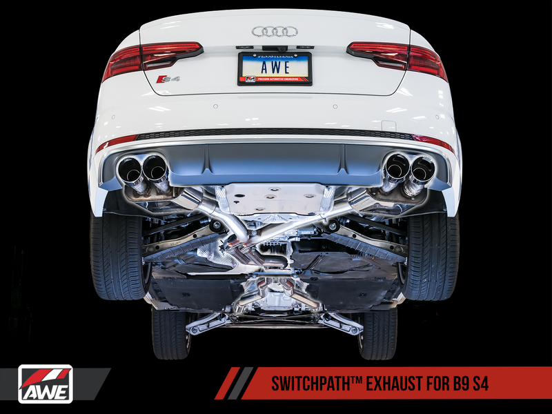 AWE Tuning 2018-20 Audi S4 (B9) SwitchPath Exhaust System with 102mm Diamond Black Tips (Non Resonated)-MGC Suspensions