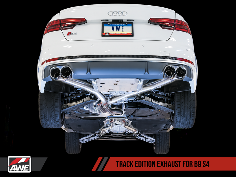 AWE Tuning 2018-20 Audi S4 (B9) Track Edition Exhaust System with Diamond Black 102mm Tips. (Non-Resonated Downpipes)-MGC Suspensions
